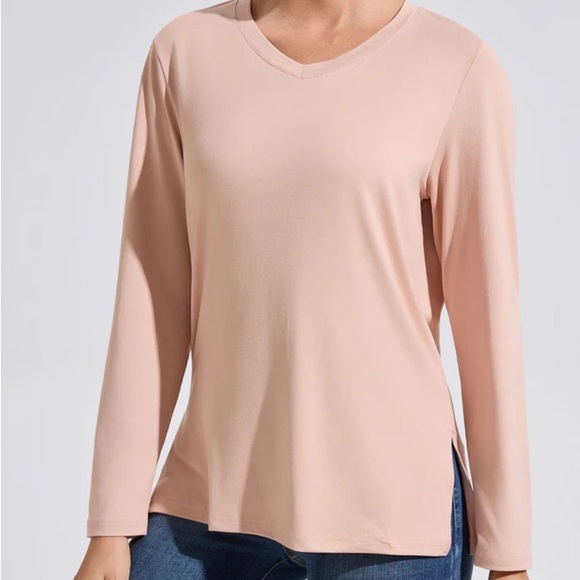 Showitty Women’s Beige Long Sleeve V-Neck Top - Picture 1 of 7